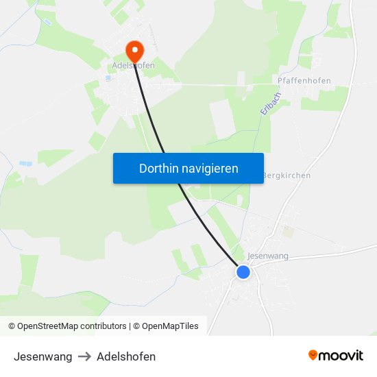 Jesenwang to Adelshofen map