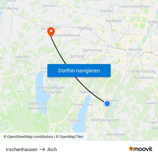 Irschenhausen to Aich map