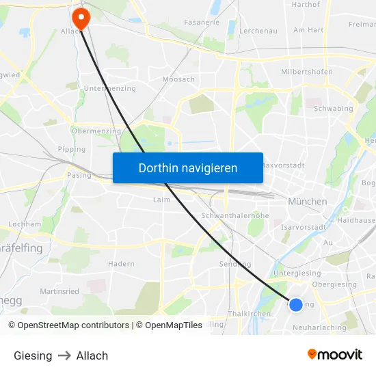 Giesing to Allach map