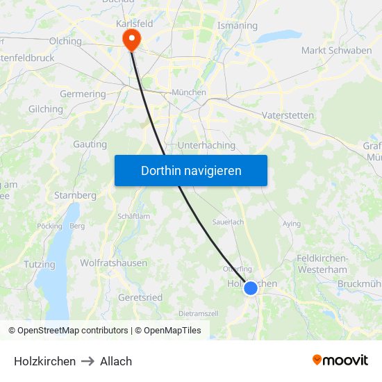 Holzkirchen to Allach map