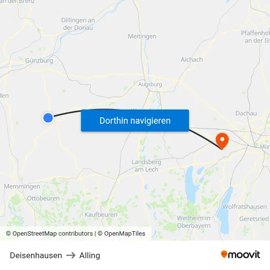 Deisenhausen to Alling map