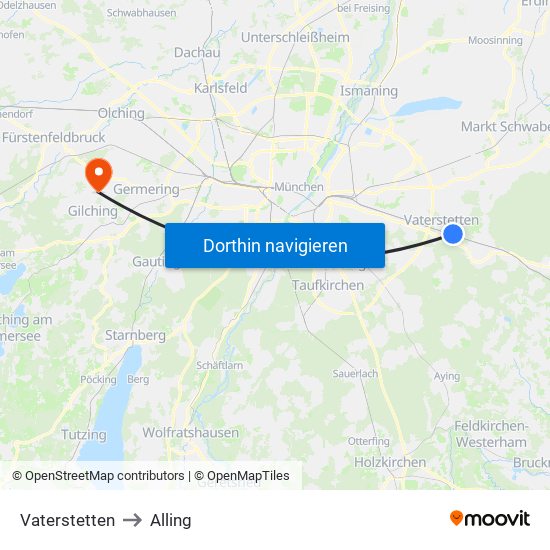 Vaterstetten to Alling map