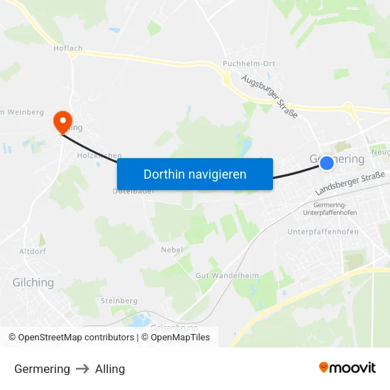Germering to Alling map