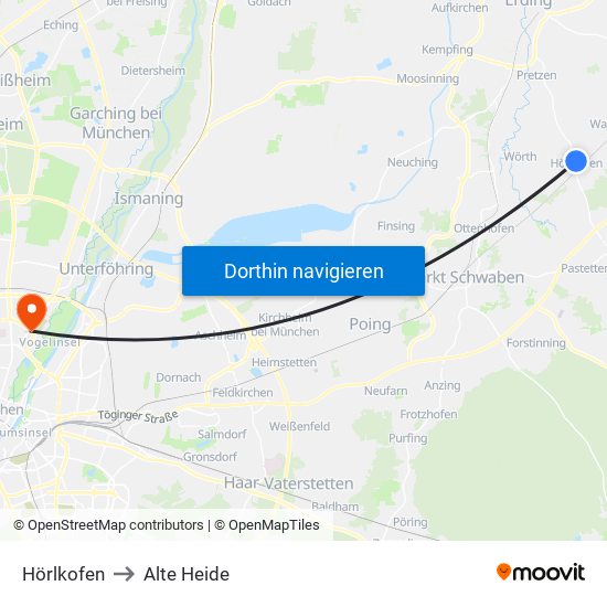 Hörlkofen to Alte Heide map