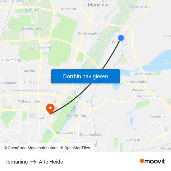 Ismaning to Alte Heide map