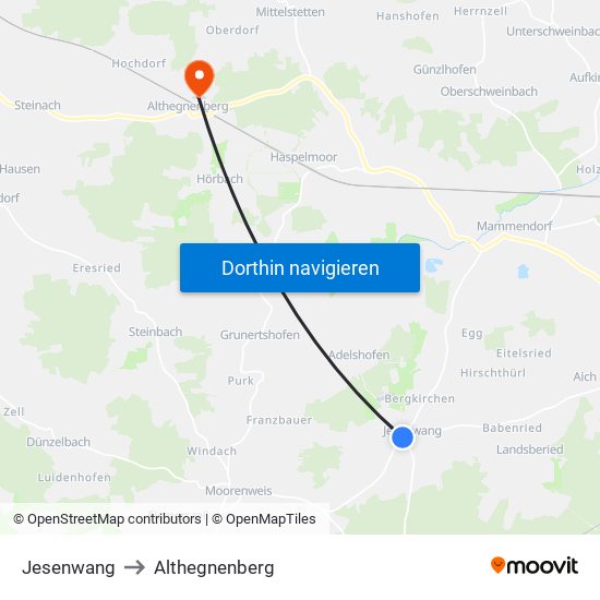Jesenwang to Althegnenberg map