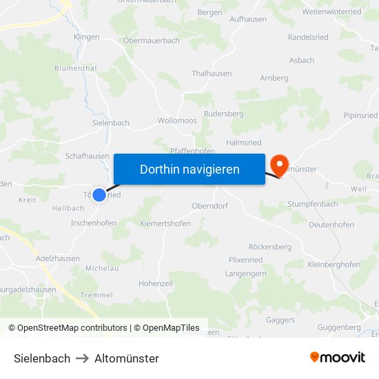 Sielenbach to Altomünster map