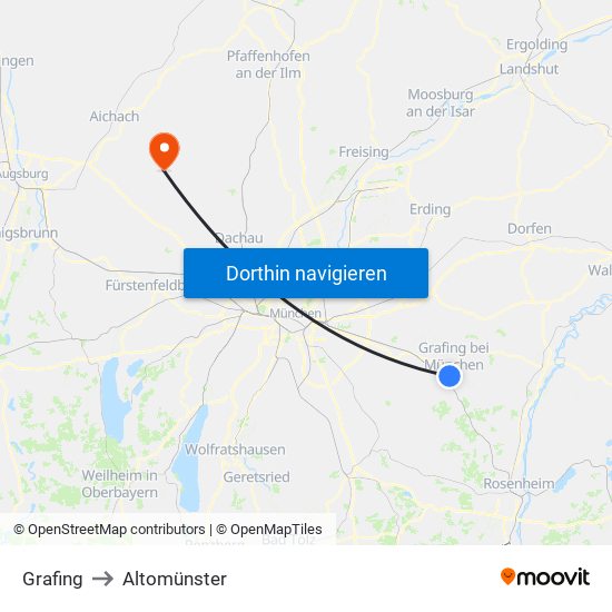 Grafing to Altomünster map