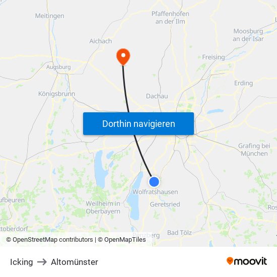 Icking to Altomünster map