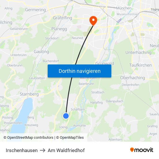 Irschenhausen to Am Waldfriedhof map