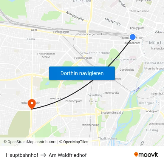 Hauptbahnhof to Am Waldfriedhof map