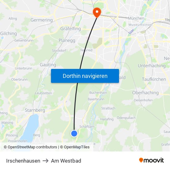 Irschenhausen to Am Westbad map