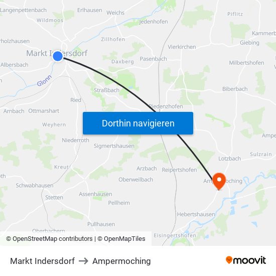 Markt Indersdorf to Ampermoching map