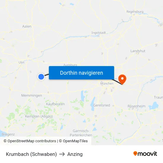 Krumbach (Schwaben) to Anzing map