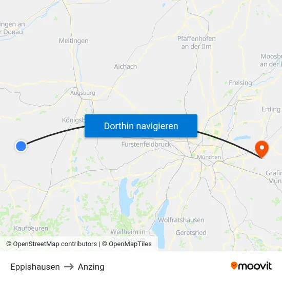 Eppishausen to Anzing map