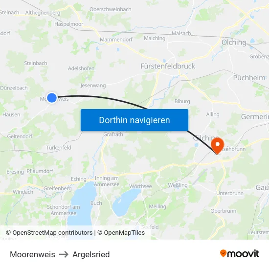 Moorenweis to Argelsried map