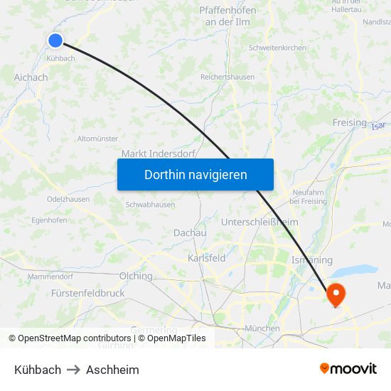 Kühbach to Aschheim map