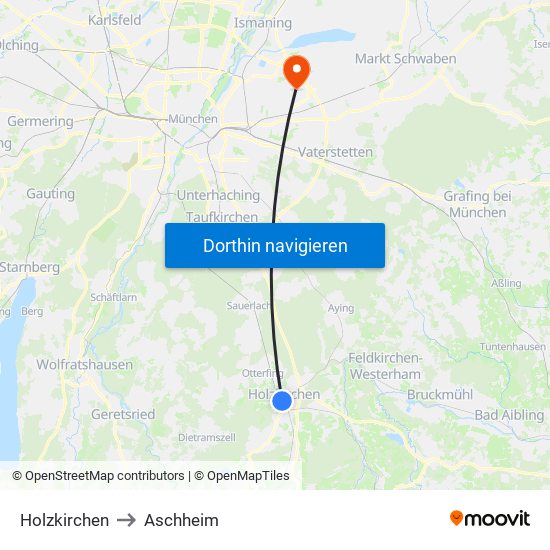 Holzkirchen to Aschheim map