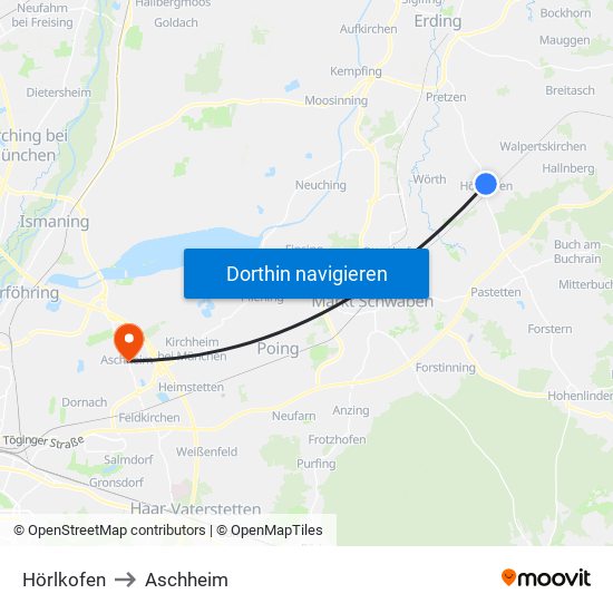 Hörlkofen to Aschheim map