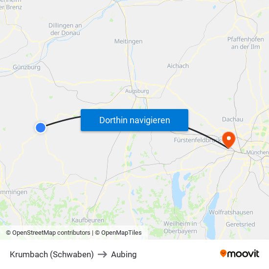 Krumbach (Schwaben) to Aubing map