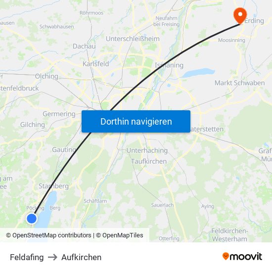 Feldafing to Aufkirchen map