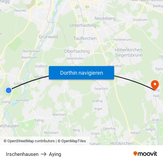 Irschenhausen to Aying map