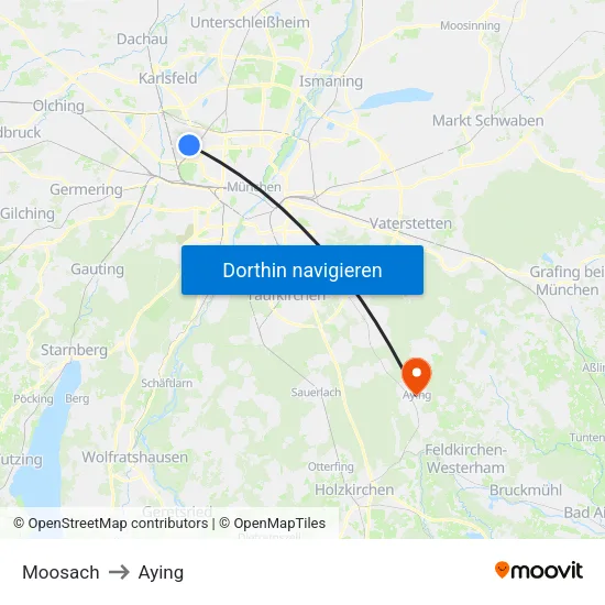 Moosach to Aying map