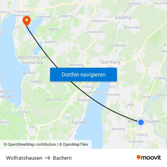 Wolfratshausen to Bachern map