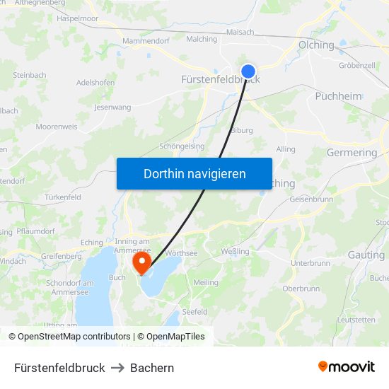 Fürstenfeldbruck to Bachern map