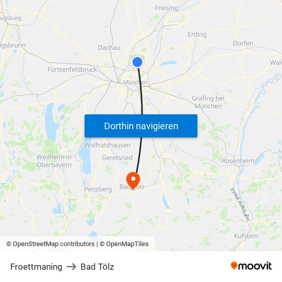 Froettmaning to Bad Tölz map