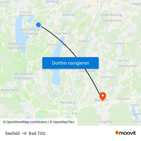 Seefeld to Bad Tölz map