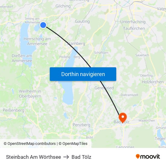 Steinbach Am Wörthsee to Bad Tölz map