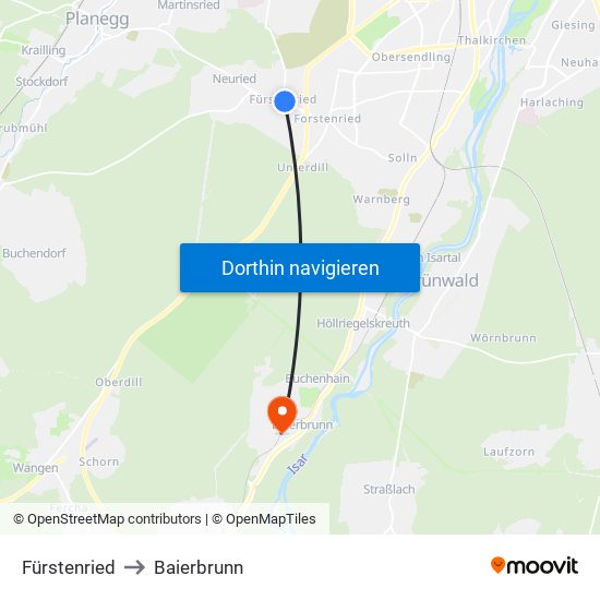 Fürstenried to Baierbrunn map