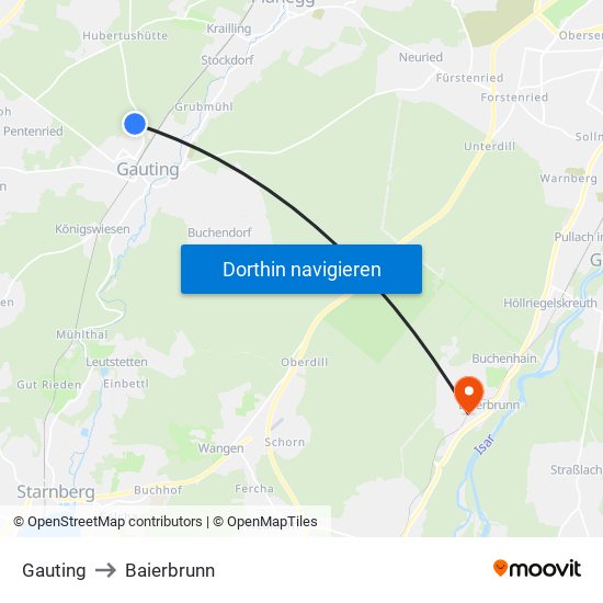 Gauting to Baierbrunn map