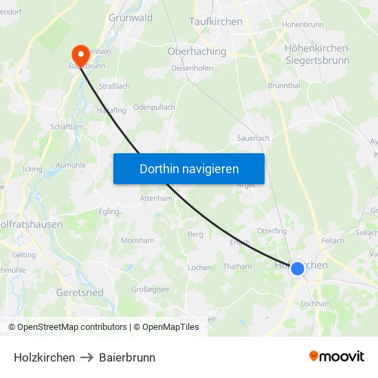 Holzkirchen to Baierbrunn map