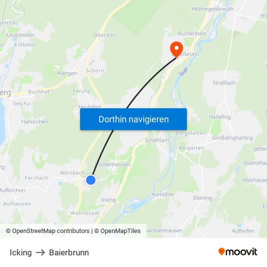 Icking to Baierbrunn map