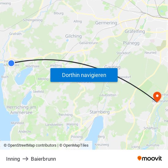 Inning to Baierbrunn map