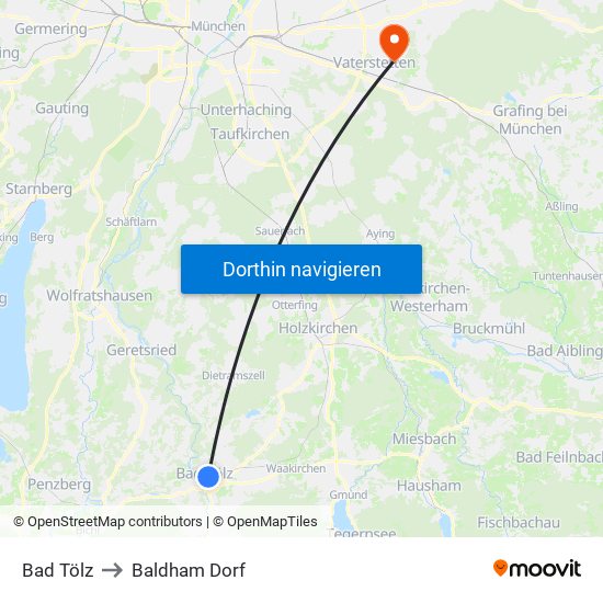 Bad Tölz to Baldham Dorf map