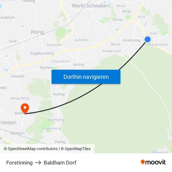 Forstinning to Baldham Dorf map