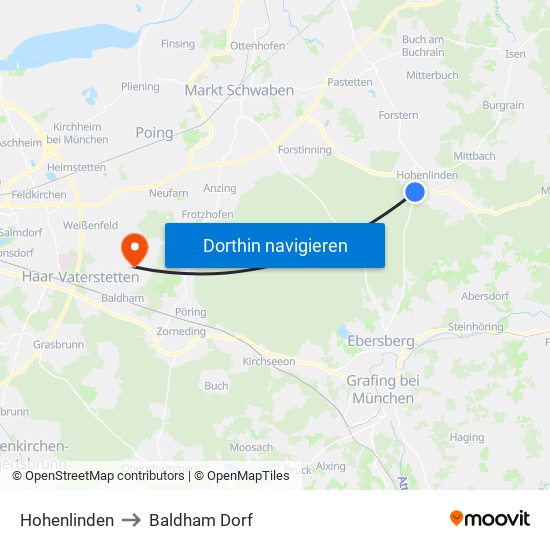 Hohenlinden to Baldham Dorf map