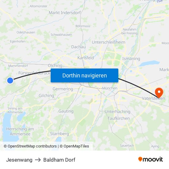 Jesenwang to Baldham Dorf map