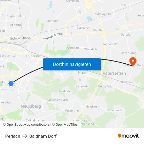 Perlach to Baldham Dorf map
