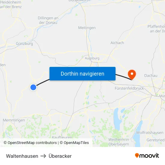 Waltenhausen to Überacker map