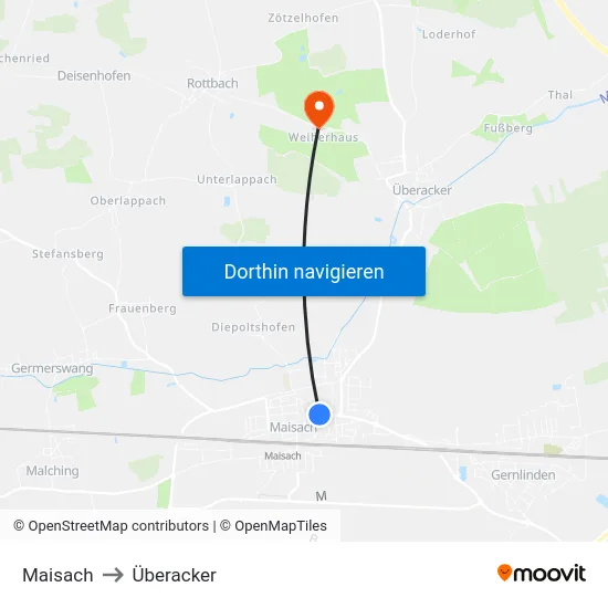 Maisach to Überacker map