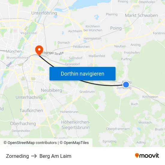 Zorneding to Berg Am Laim map