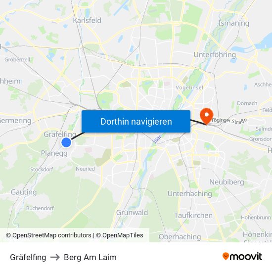 Gräfelfing to Berg Am Laim map