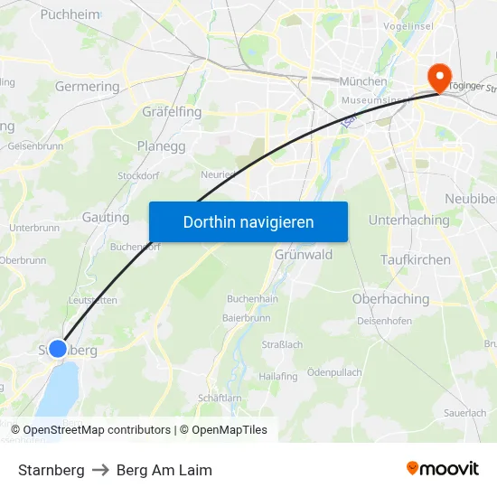 Starnberg to Berg Am Laim map