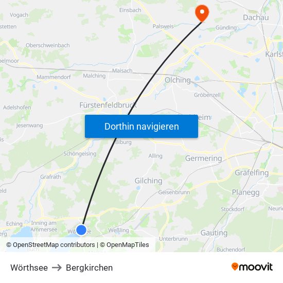 Wörthsee to Bergkirchen map