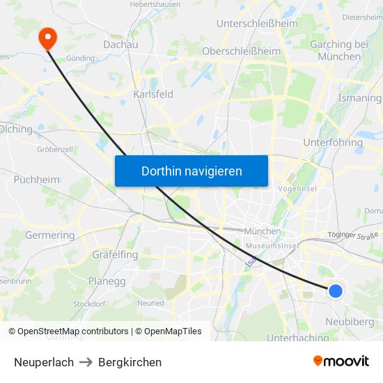 Neuperlach to Bergkirchen map