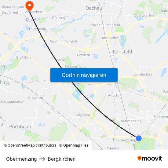 Obermenzing to Bergkirchen map